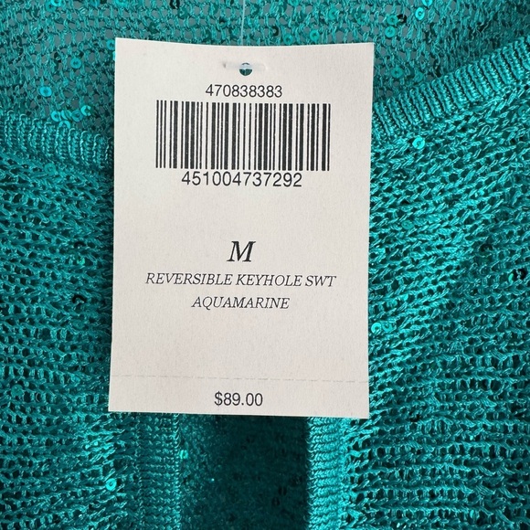 NWT Boston Proper Aqua Sequin Cold Shoulder Summer Top Date Night Outfit Medium - Picture 5 of 5